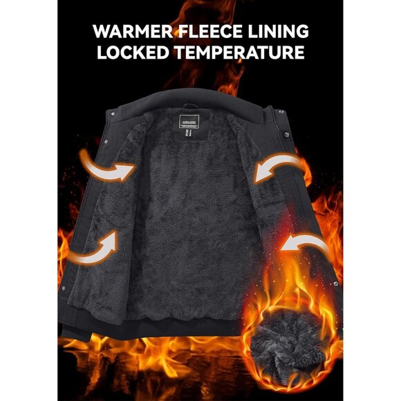 Men's Gray  Winter Cargo Fleece Sherpa Lined Casual Windproof Bomber Jacket - Picture 2 of 6